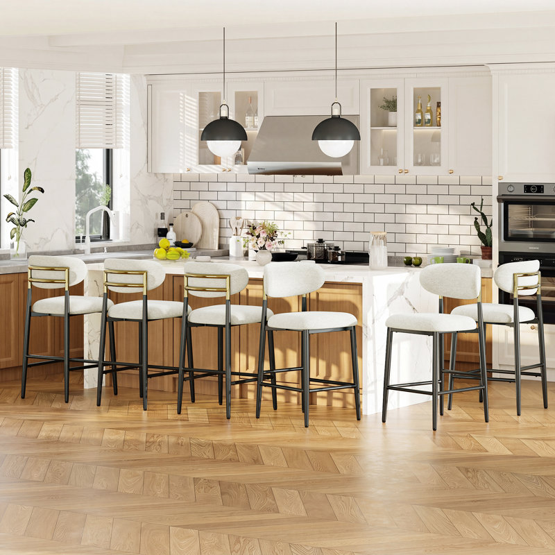 Tabouret de bar rembourré à hauteur de comptoir avec structure en métal, Beige