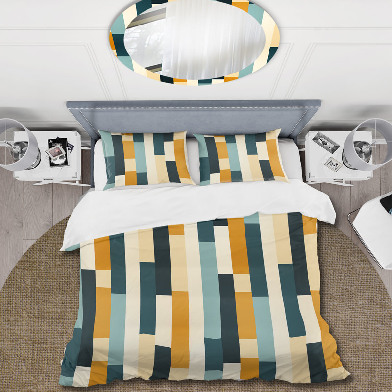 Sleek Midcentury Stripes Duvet Cover, King Duvet Cover + 2 King Shams