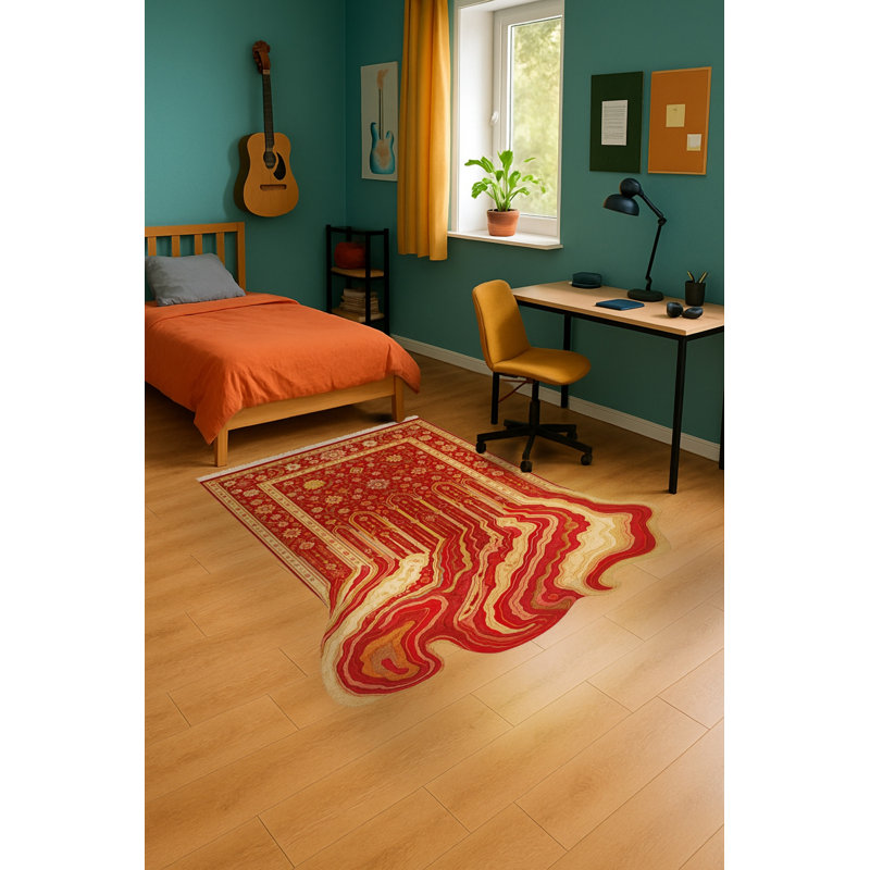 Tapis tissé à motif ondulé rouge Mosso, 2 pi x 2 pi 11 po