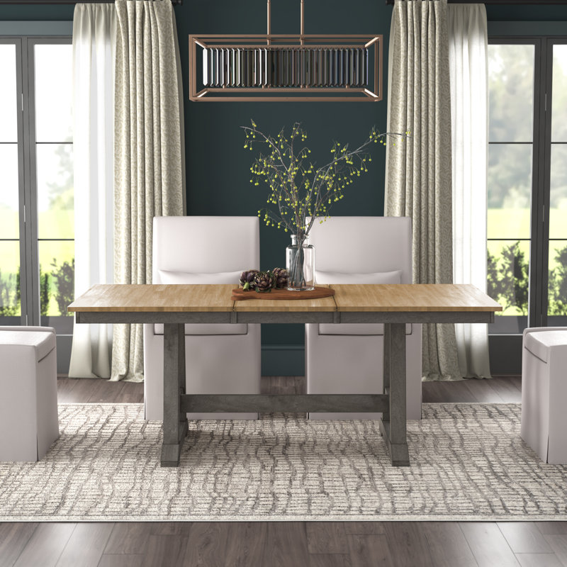 Keswick Trestle Dining Table w/ 18" Leaf, Gray