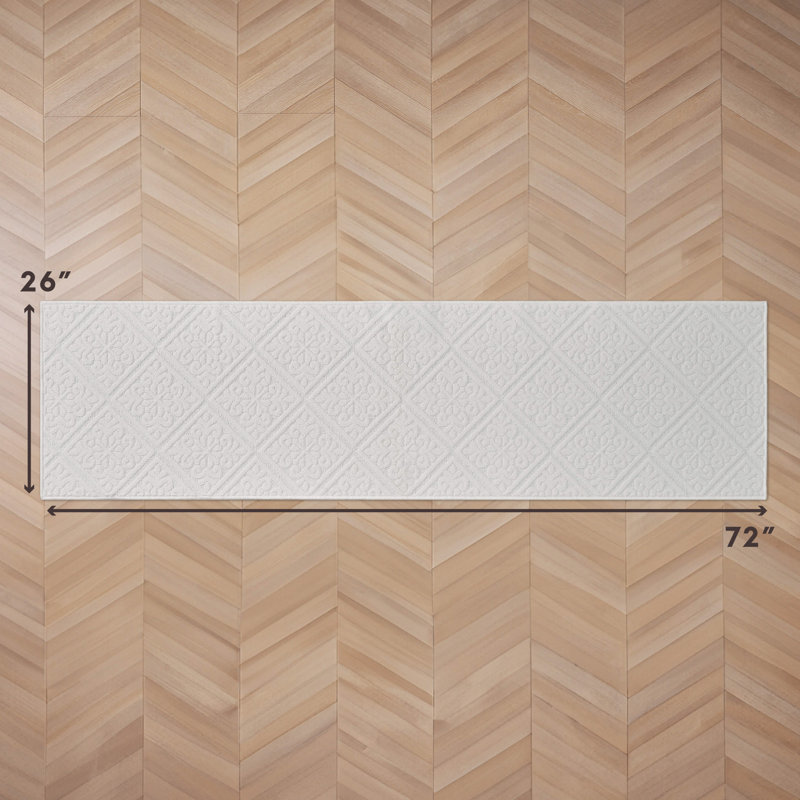 Austell Machine Woven Synthetic Area Rug in White, Runner 2'2" x 6'