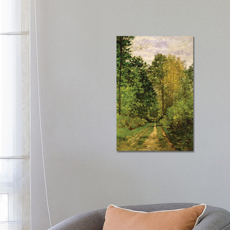 Chemin boisé, 1865 par Claude Monet, reproduction d’art, Pas de tapis, Toile tendue, H 12 po x l 8 po x P 0,75 po