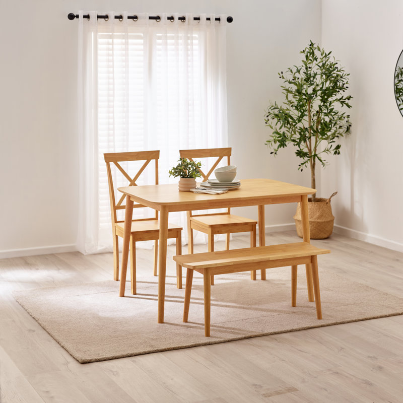 Drea Wooden Dining Table Set with 2 Soild Wood Dining Chairs & Bench - Traditional Farmhouse Style