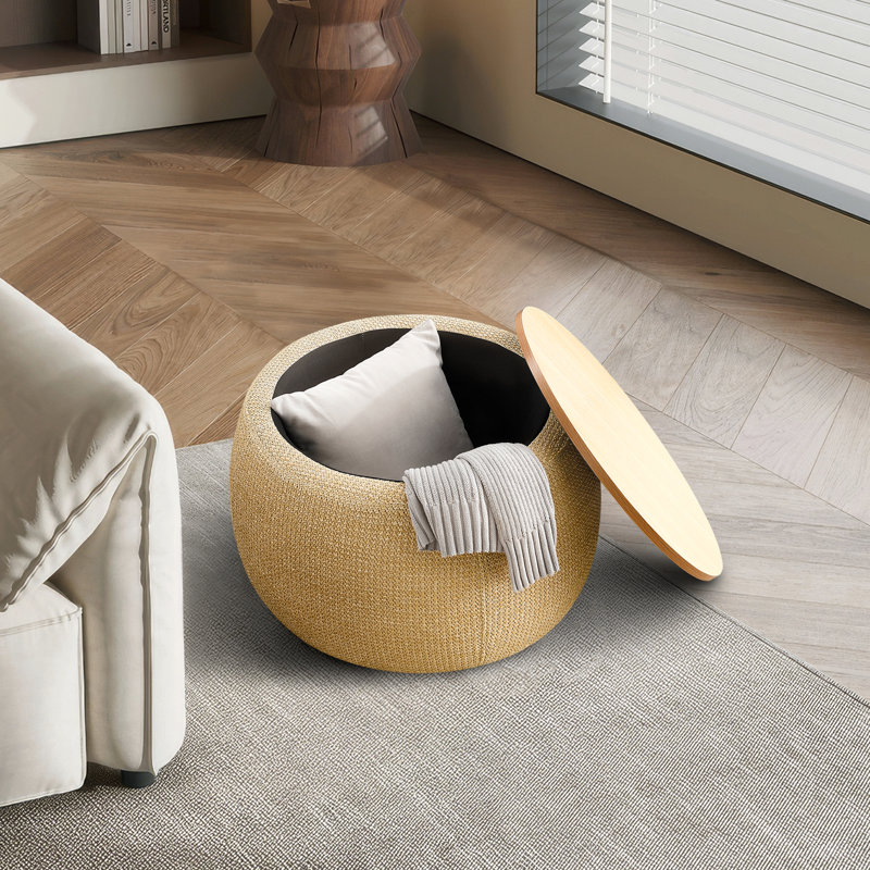 Rattan Texture Round Storage Ottoman