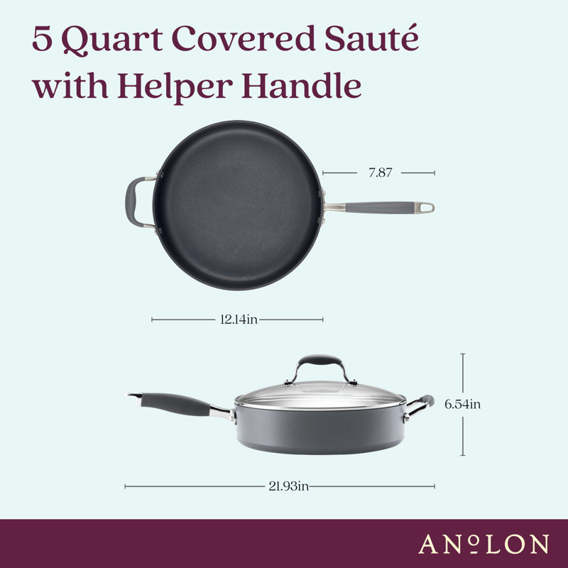 Anolon Advanced Home Hard Anodized Nonstick Sauté Pan with Helper Handle and Lid, 5 Quart, Moonstone