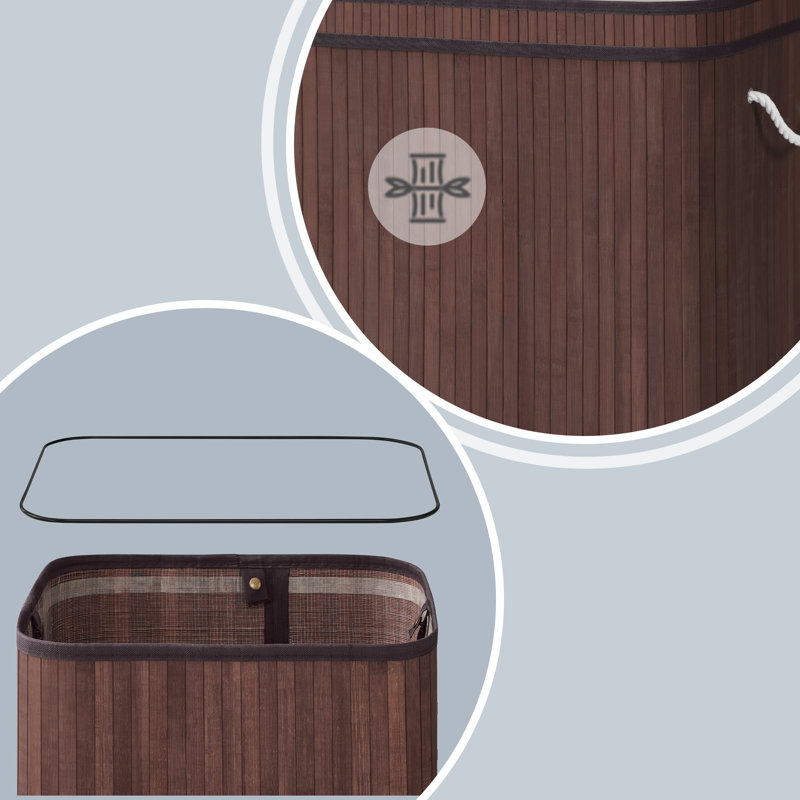 Bamboo Laundry Basket, Brown, 24.4" H x 22" W x 13.8" D