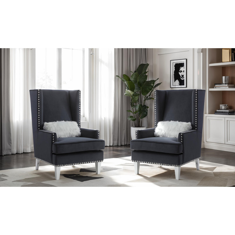 Ensemble de 2 chaises en velours Zurich, Tissu noir