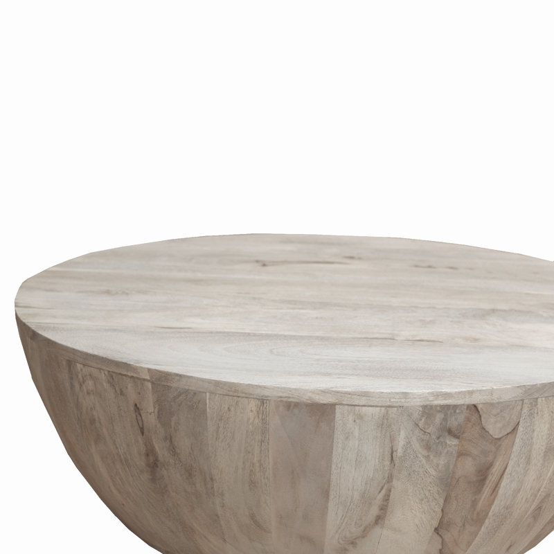 Table basse cylindrique en bois massif Teasdale, Blanc vieilli