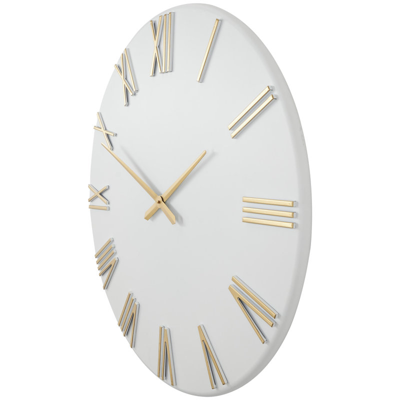 Metal Oversized Hiawassee Round 31" Wall Clock Gold Hands and Numbers, White