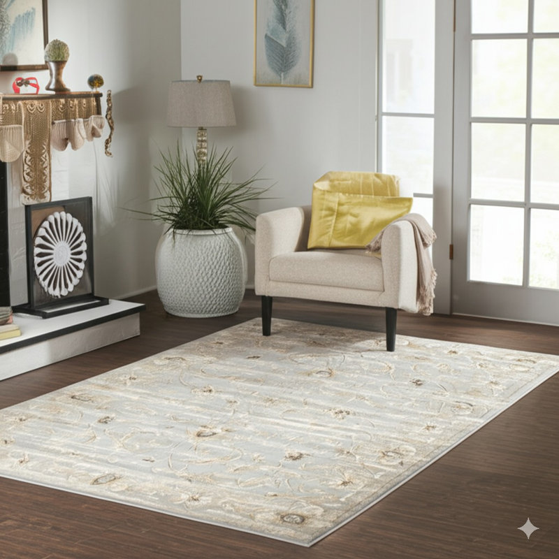 Lecuyer Gray Machine Made Traditional Oriental Polypropylene Area Rug, Rectangle 4'3" x 5'10"