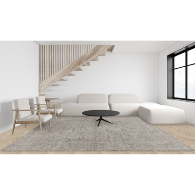 Tapis gris et bleu noué à la main de haute qualité