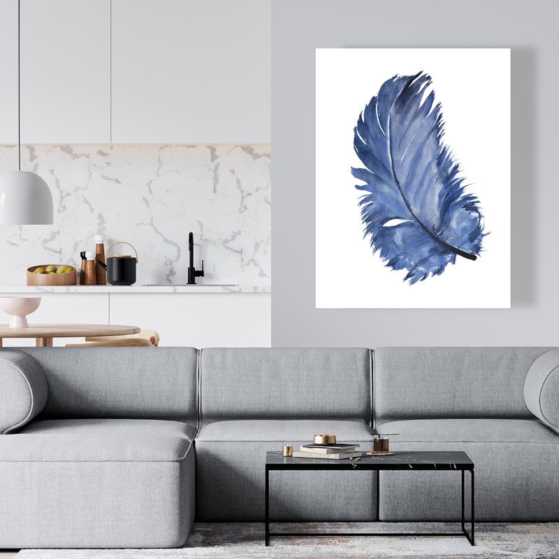 Plume bleue aquarelle - toile bleue classique