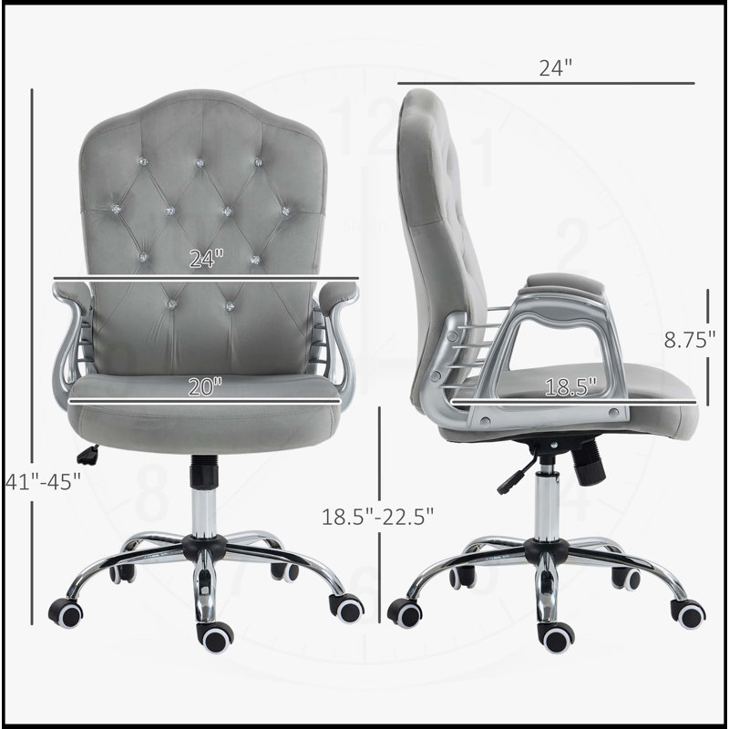 Chaise de bureau confortable avec capitonnage à boutons, roues pivotantes, hauteur réglable et fonction d'inclinaison pour une expérience de travail améliorée