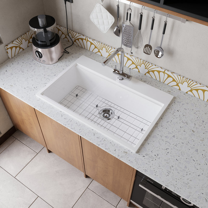 CASAINC 33" L Topmount Single Bowl Fireclay Kitchen Sink