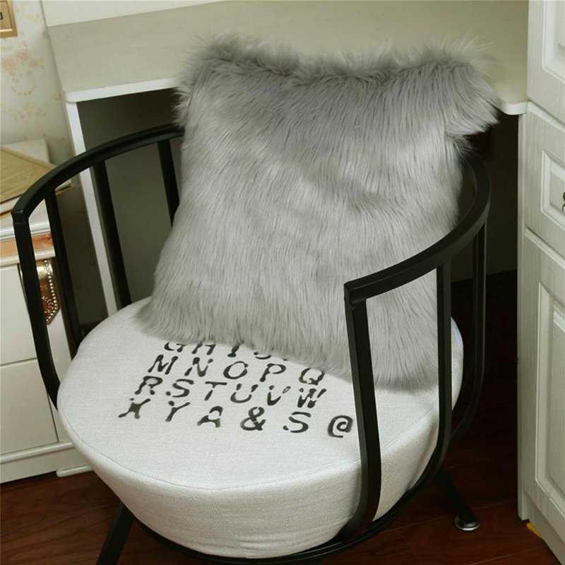Cristopher Fluffy Faux Fur Cushion Cover, Grey, 50 x 50cm