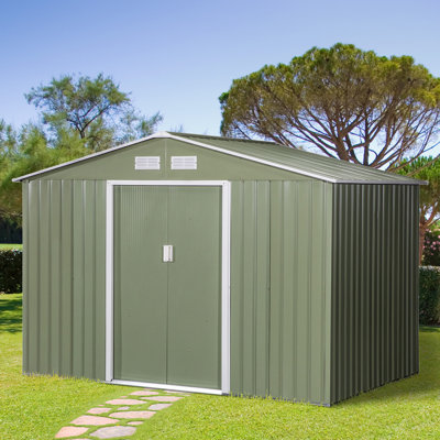 Remise de rangement extérieure 9 pi x 6 pi, maisonnette de jardin avec fondation, 4 évents et 2 portes coulissantes faciles