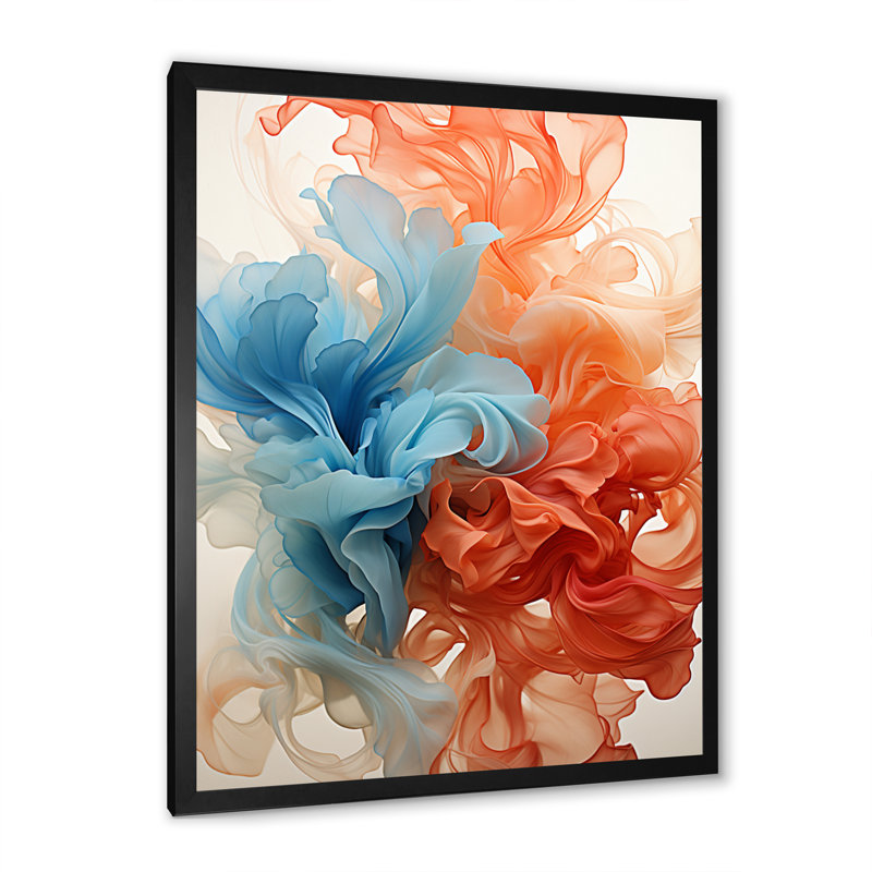 «Faded Retro» - impression à l'encre liquide rouge et turquoise, Cadre simple noir, H 44 po x l 34 po x P 1,5 po