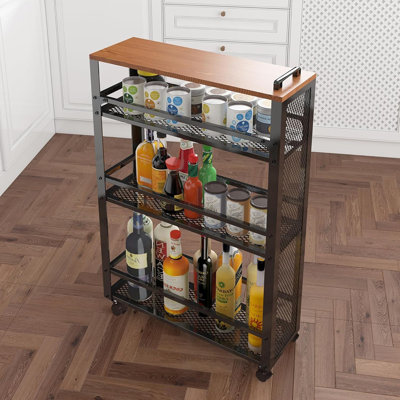 Chariot de rangement de cuisine à 3 niveaux avec roulettes en métal, chariot de rangement étroit pour la maison, la buanderie, la salle de bain et le salon