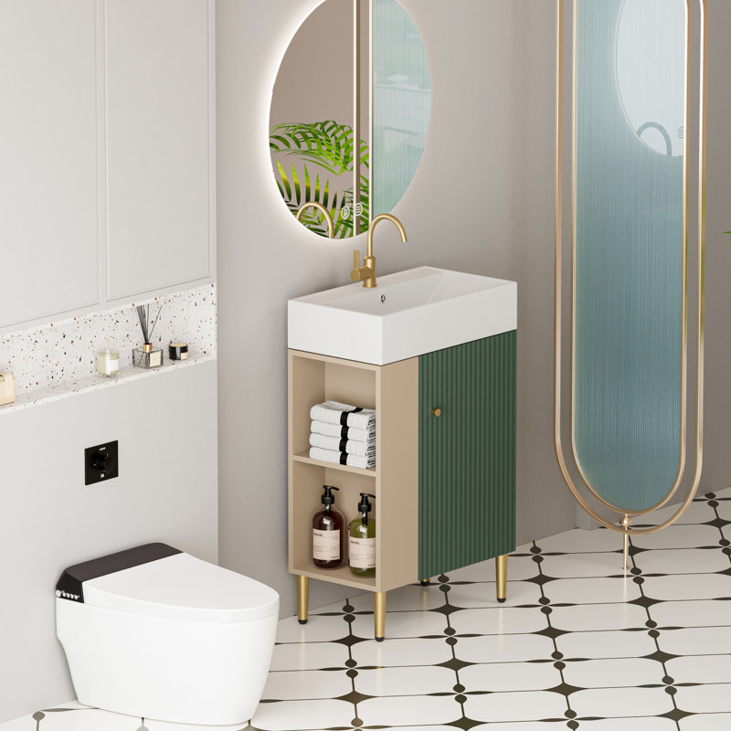 Meuble-lavabo de salle de bain avec lavabo en céramique et porte à fermeture en douceur