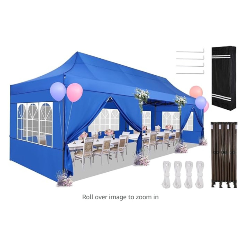 10'W×20'D Pop up Canopy Tent with 6 Removable Sidewalls, Blue