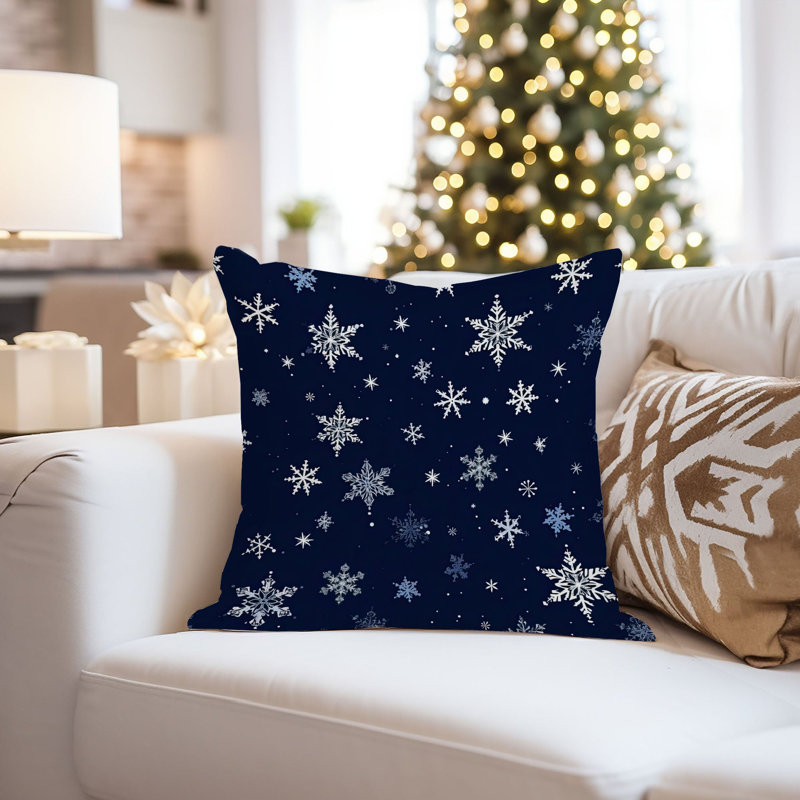 Snowflakes Navy Snow Flake Modern, 18"H x 18"W