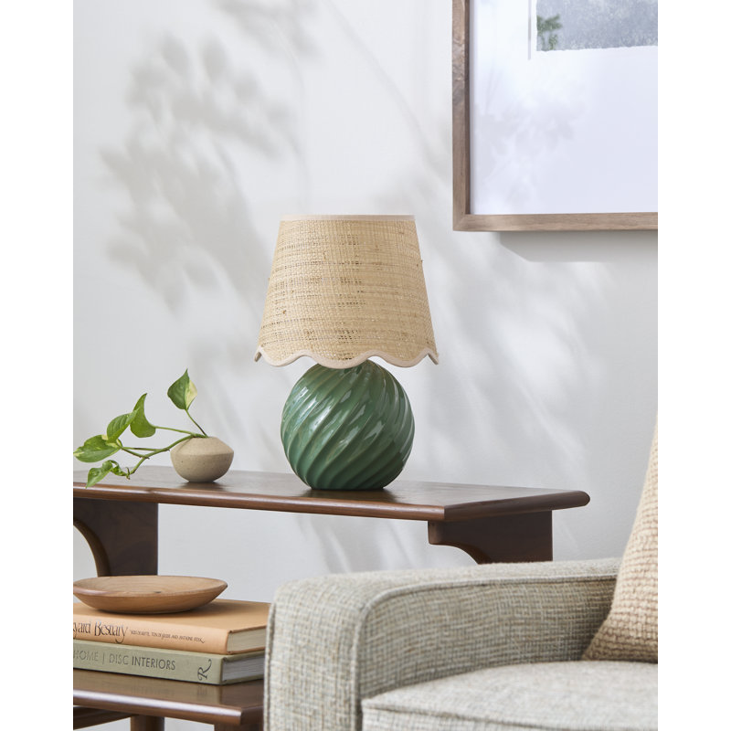 Wyatan Table Lamp, Dark Green, Rattan