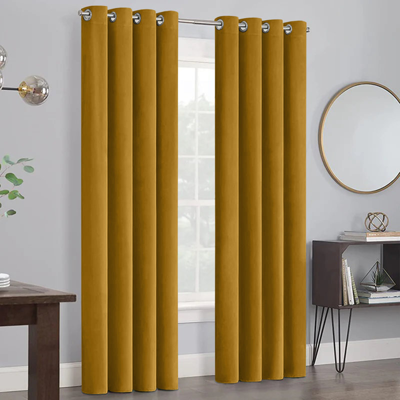 Myron Heavy Crushed Velvet Eyelet Room Darkening Thermal Drape Curtains, Beige, 168cm Width x 137cm Drop