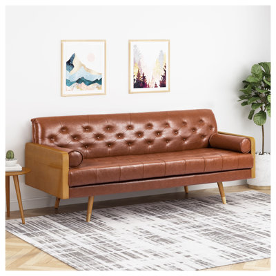 Canapé Adelaide Mid-Century moderne capitonné avec coussins décoratifs roulés