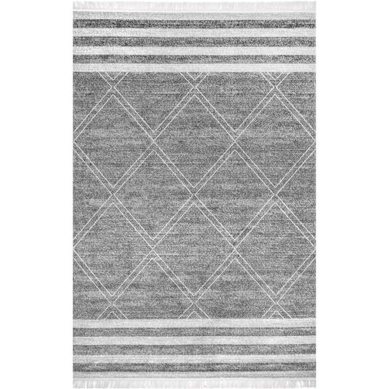 Tapis intérieur/extérieur gris géométrique Aherin, Rectangle 6 pi 7 po x 9 pi
