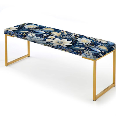 Floral Upholstered Gold Bench