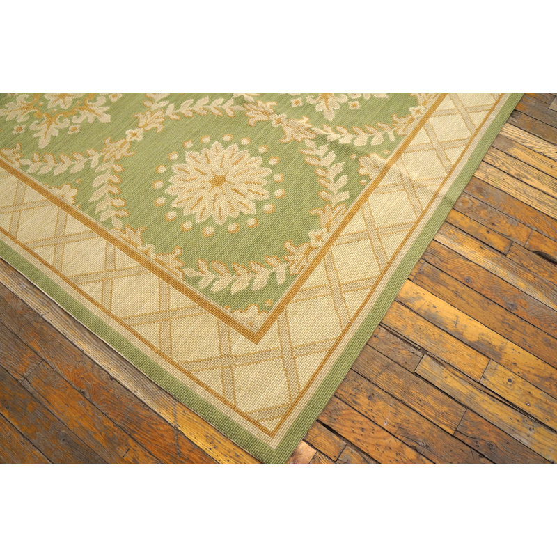 Tapis taupe / vert en laine noué à la main de conception unique 9 pi x 12 pi