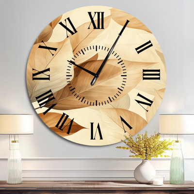 Horloge murale minimaliste surdimensionnée en métal, motif de feuilles d'automne