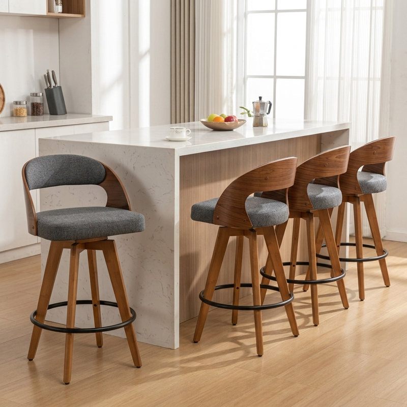 Ensemble de 4 tabourets de comptoir Humphery, Lin gris, Tabouret de comptoir (siège d'une hauteur de 26 p