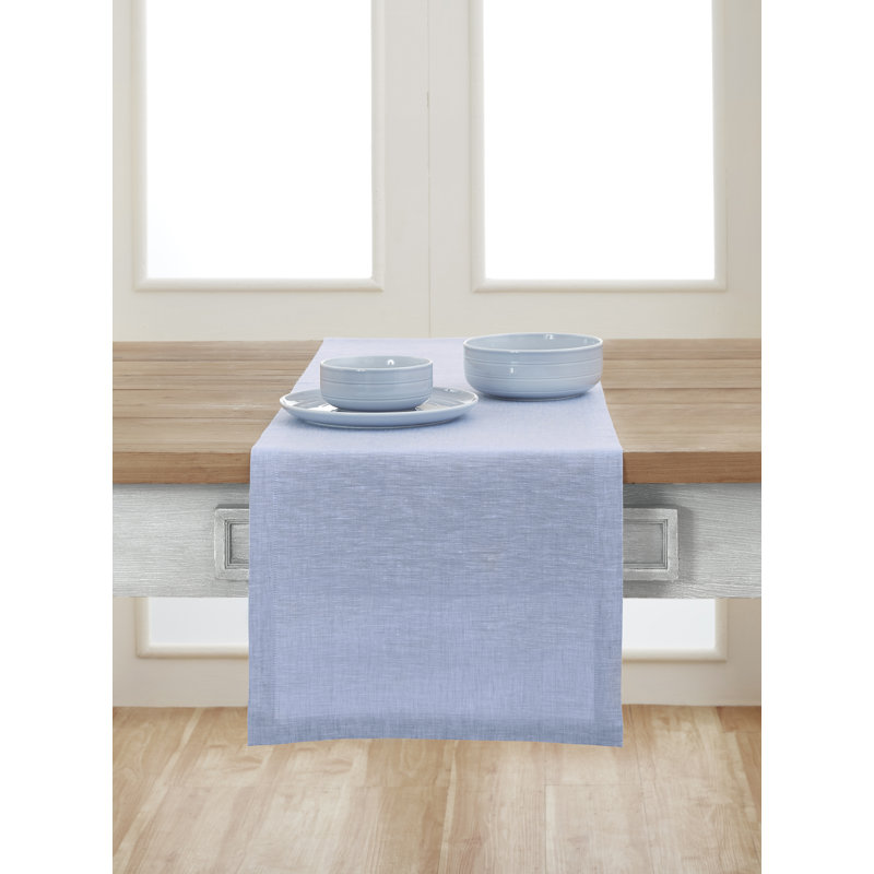 100% Pure Linen Table Runner - Athena, 120" x 14", Chambray Blue