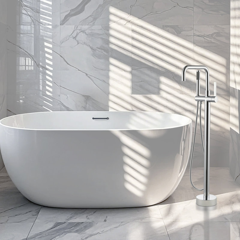 Robinet de baignoire monocommande autoportant à fixation au sol avec douche à main, Chrome poli