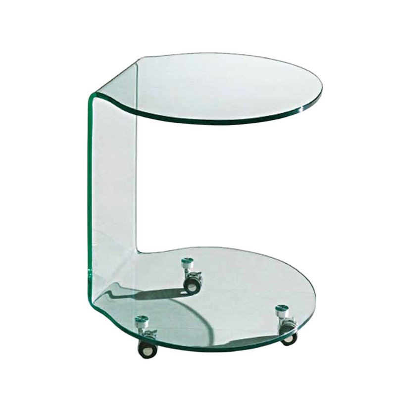 Table de bout ronde en verre transparent 24 po avec tablette