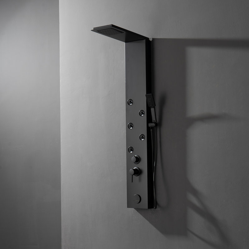 4-way Diverter Shower Tower Panel System with Fixed Shower Head, Matte Black