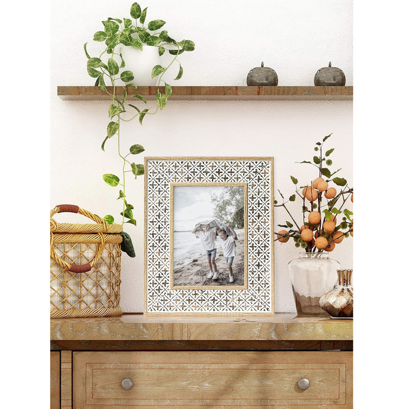 Cadre photo 5 x 7 Boho avec motif en croix 3D, style marocain vieilli pour affichage mural et de bureau
