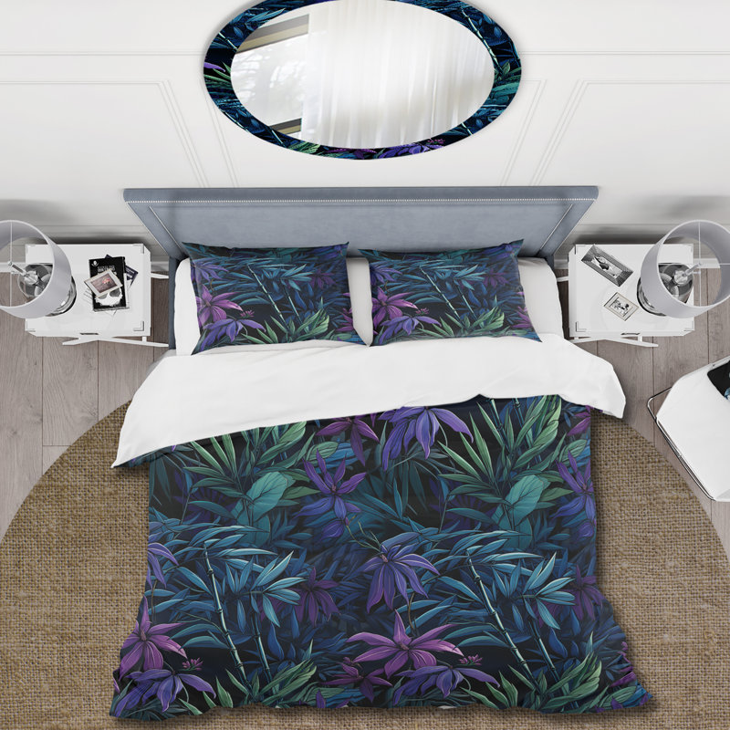 Ensemble de housse de couette Bamboo Twilight Green & Purple Tropical Pattern - Tropical