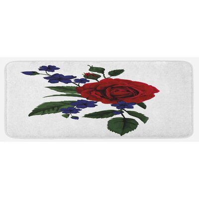 Rosebud With Little Blossoms Leaves Love And Passion Theme Ruby Violet Blue Hunter Green Kitchen Mat -  East Urban Home, 3C3E6B88C4C64CA980A963DE211F59F6
