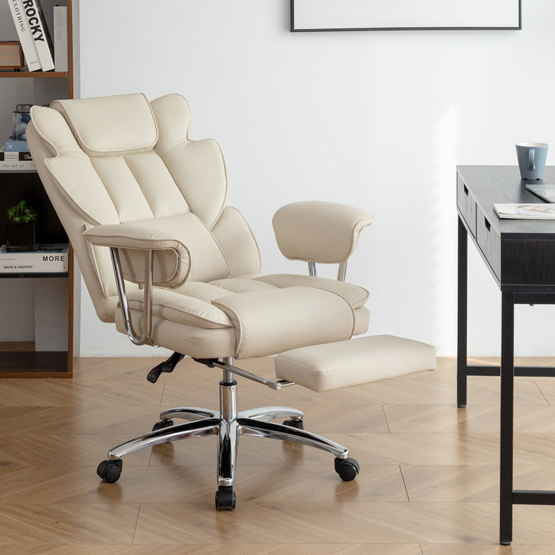 Fauteuil inclinable en cuir avec repose-pieds - ergonomique pour les grands bureaux, Beige