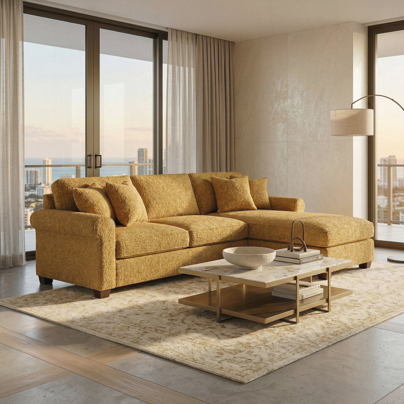 Canapé modulaire en L, Yellow Polyester