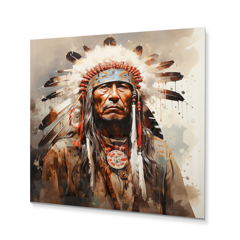 Native American Pastel Portrait - Décoration murale en métal Native American, H 16 po x l 16 po x P 1 po