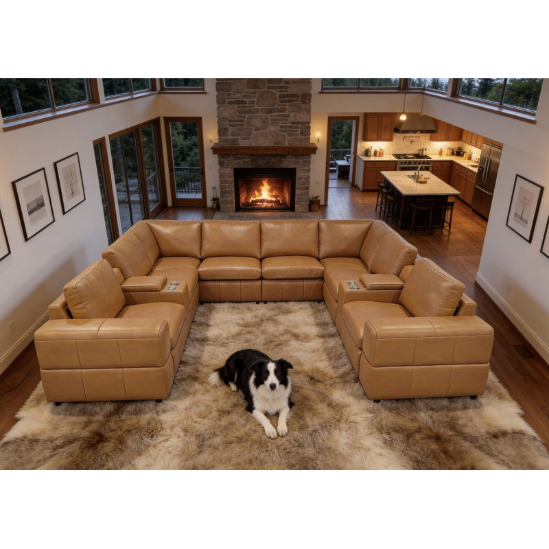 Seraket Leather Match Large Seating Modular Sectional, Ginger Leather Match, 33" H x 131" W x 115.5" D