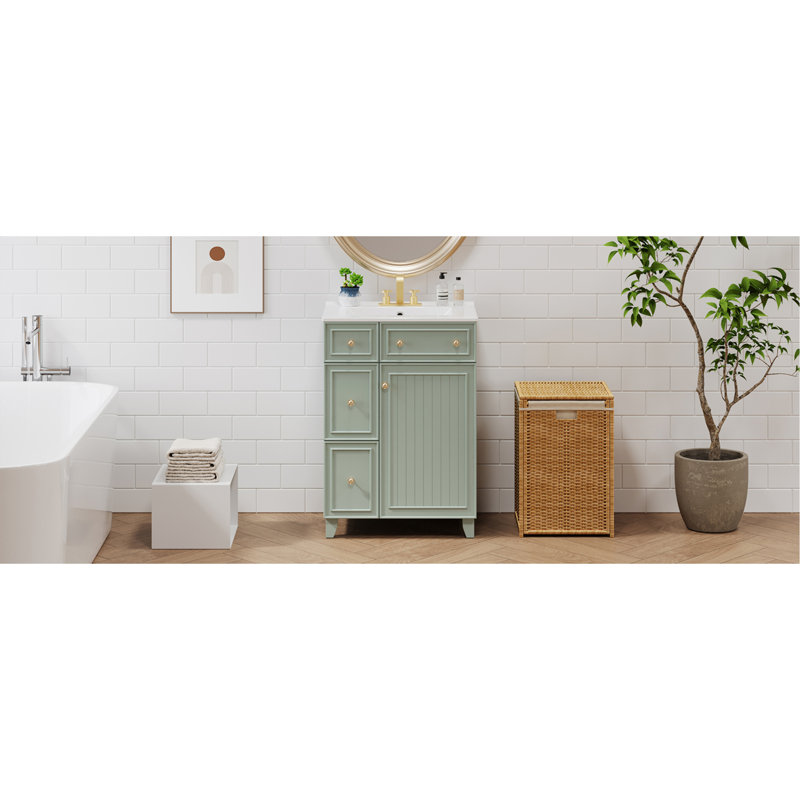 Armoire de meuble-lavabo 24 po avec lavabo en céramique, 2 tiroirs, 1 porte, Vert