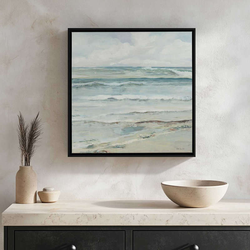 «Beauty at the Beach» par Stellar Design Studio, reproduction d'art, H 31,5 po x l 31,5 po, Argent, Toile avec cadre