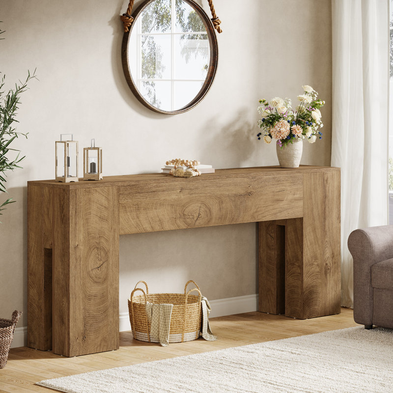 71" Farmhouse Console Table For Entryway, Long Sofa Table Behind Couch, Brown