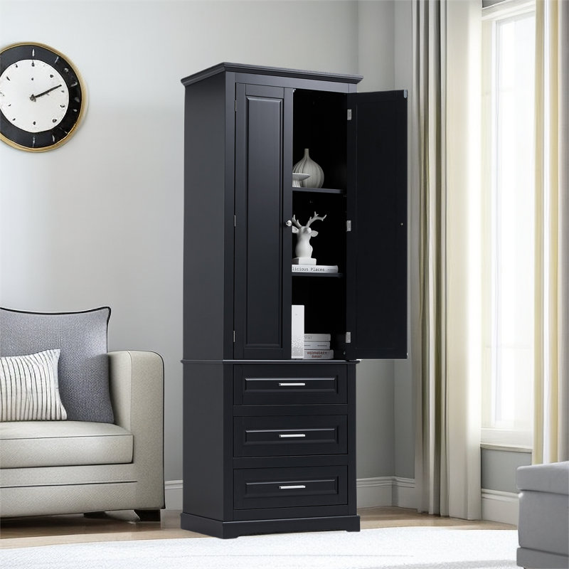 Rivertown Freestanding Bathroom Cabinet with 3 Drawers, Black