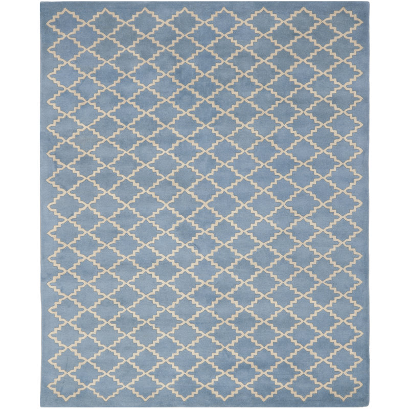 Tapis bleu / crème en laine touffeté à la main Carolene, Rectangle 8 pi x 10 pi