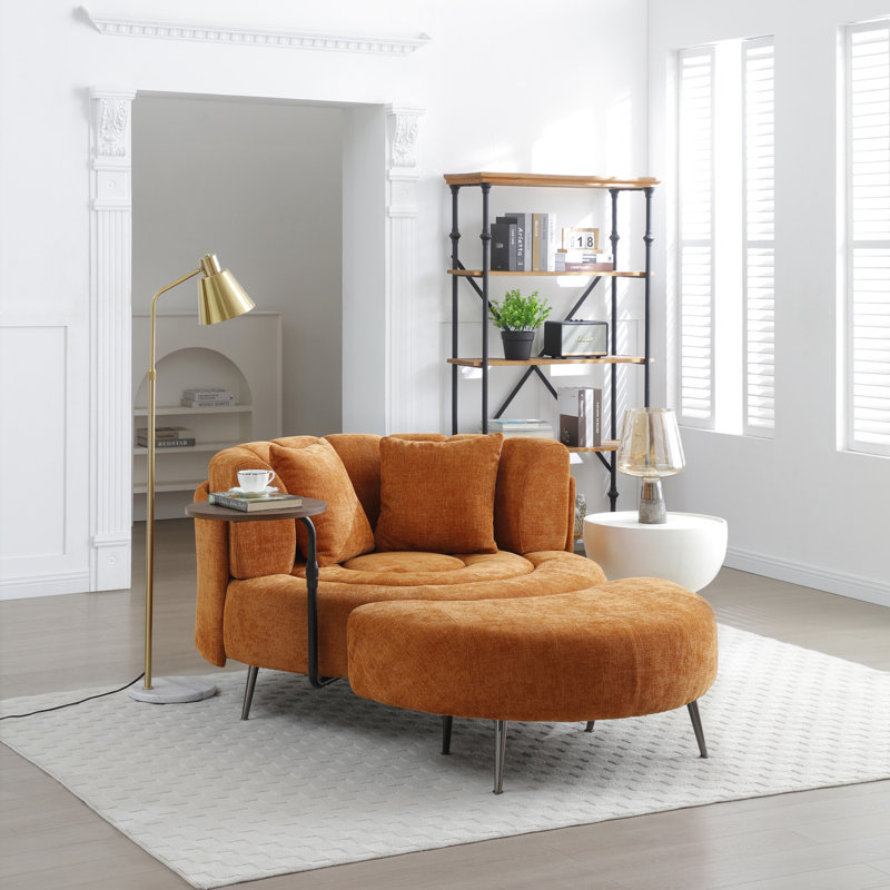 Fauteuil demi-tonneau surdimensionné avec repose-pieds, Chenille orange